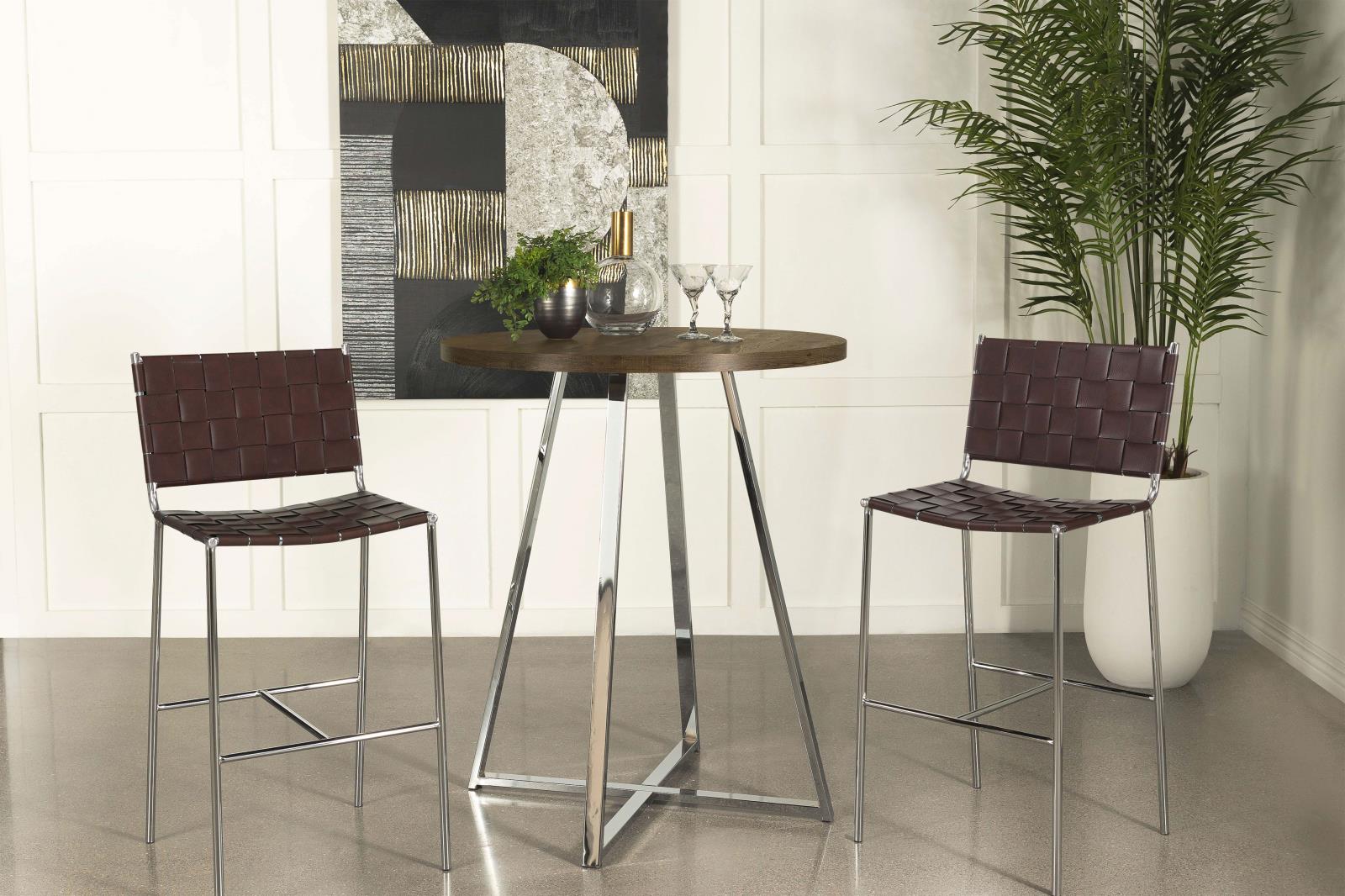 Bexter White/Chrome Faux Marble Round Top Bar Table - 183516 - Luna Furniture - Dallas Store