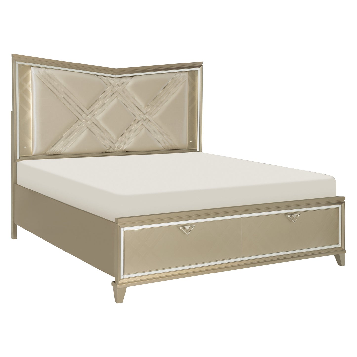 Bijou Champagne King LED Upholstered Storage Platform Bed - SET | 1522K-1 | 1522K-2 | 1522-3 - Luna Furniture - Dallas Store