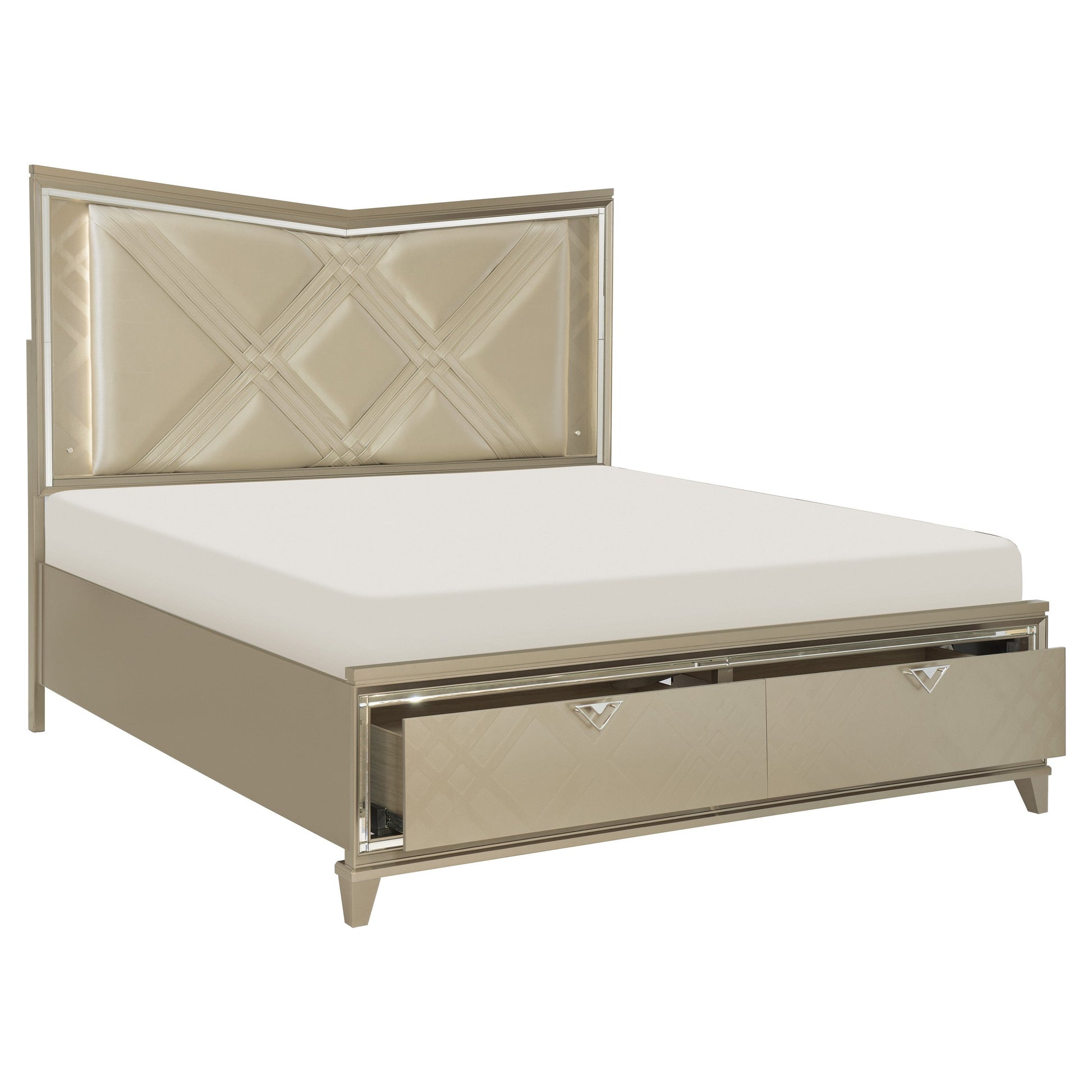 Bijou Champagne King LED Upholstered Storage Platform Bed - SET | 1522K-1 | 1522K-2 | 1522-3 - Luna Furniture - Dallas Store