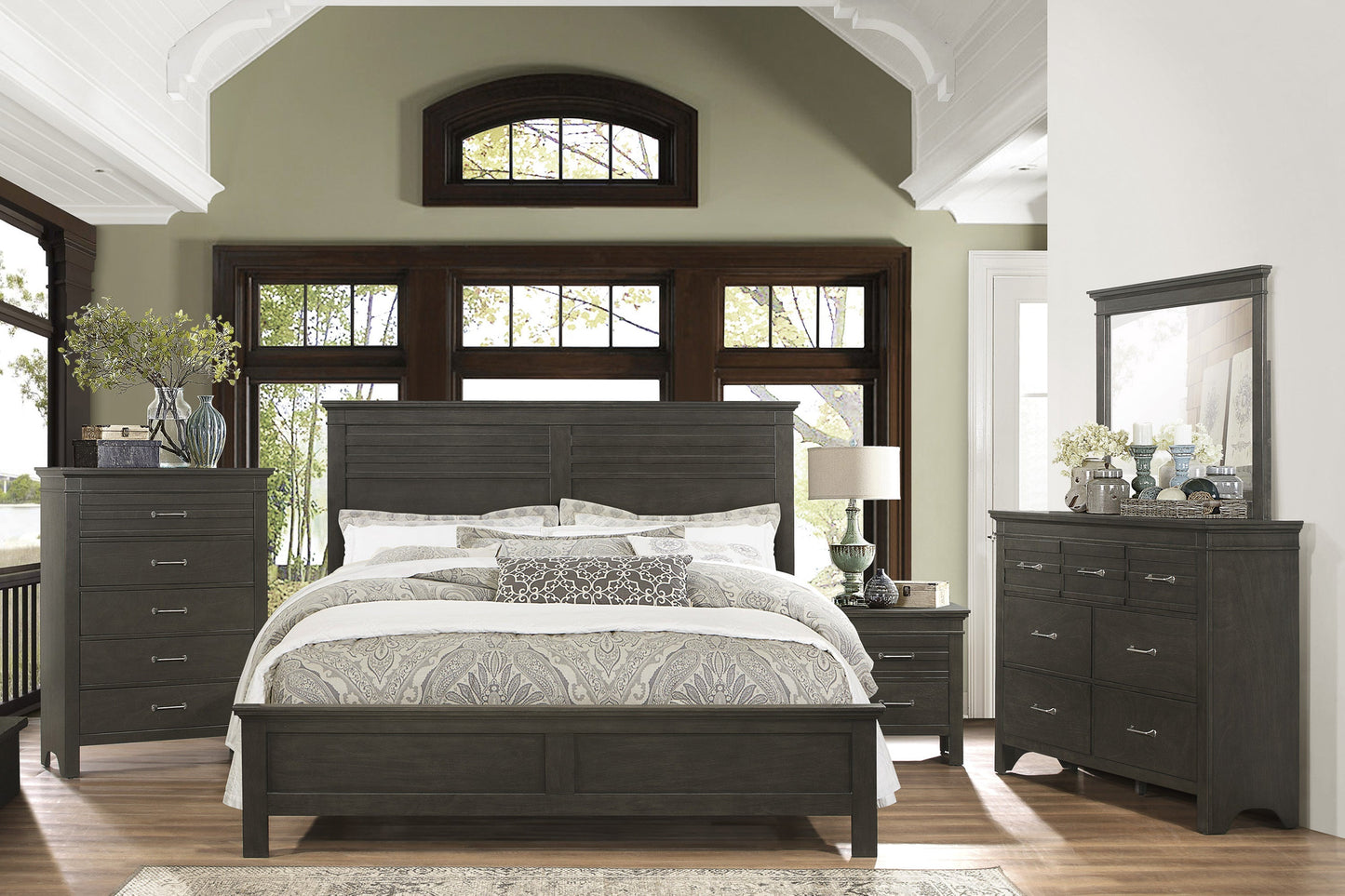 Blaire Farm Charcoal Gray Queen Panel Bed - SET | 1675-1 | 1675-2 | 1675-3 - Luna Furniture - Dallas Store