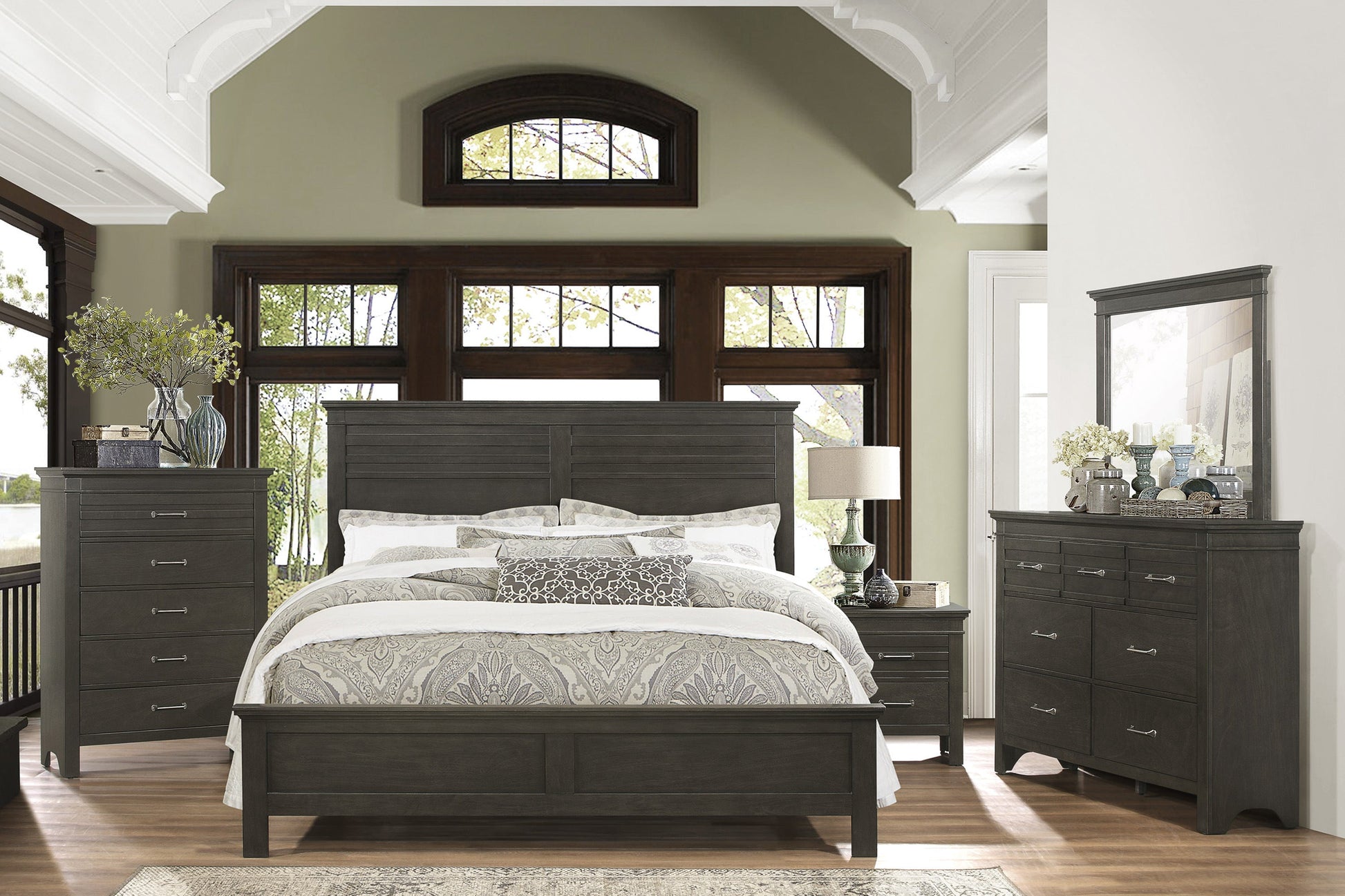 Blaire Farm Charcoal Gray Queen Panel Bed - SET | 1675-1 | 1675-2 | 1675-3 - Luna Furniture - Dallas Store