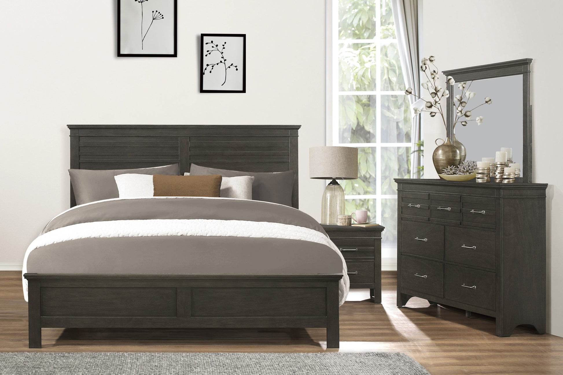 Blaire Farm Charcoal Gray Queen Panel Bed - SET | 1675-1 | 1675-2 | 1675-3 - Luna Furniture - Dallas Store