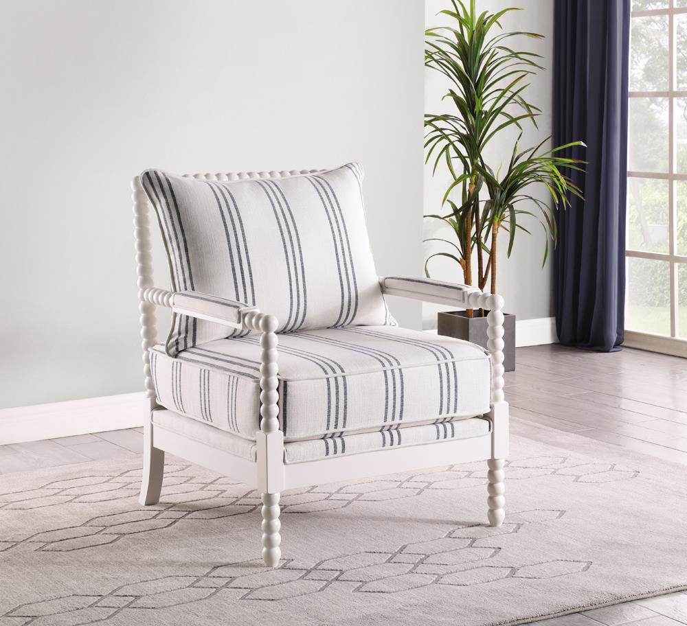 Blanchett White/Navy Upholstered Accent Chair with Spindle Accent - 903835 - Luna Furniture - Dallas Store