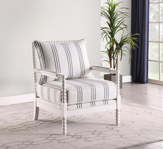 Blanchett White/Navy Upholstered Accent Chair with Spindle Accent - 903835 - Luna Furniture - Dallas Store