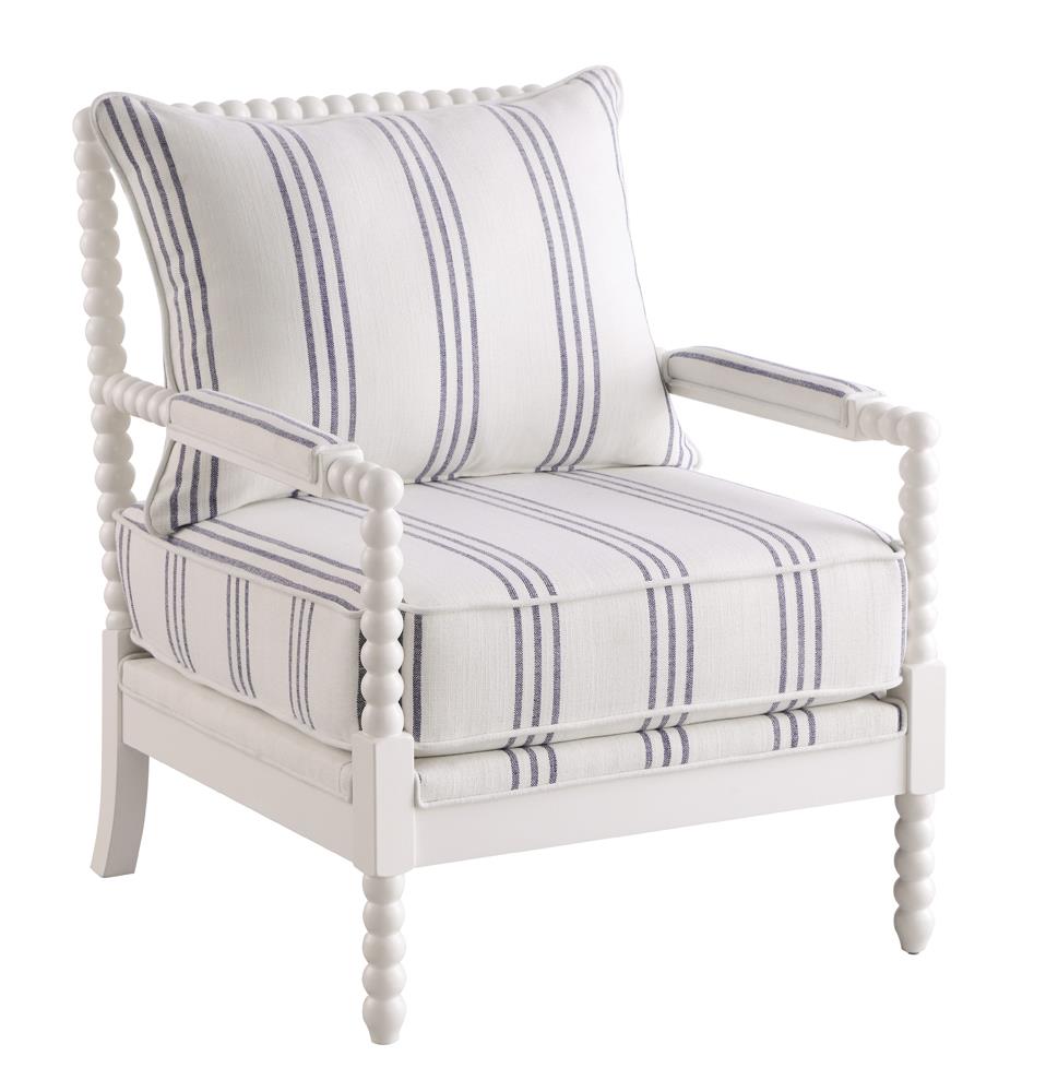 Blanchett White/Navy Upholstered Accent Chair with Spindle Accent - 903835 - Luna Furniture - Dallas Store