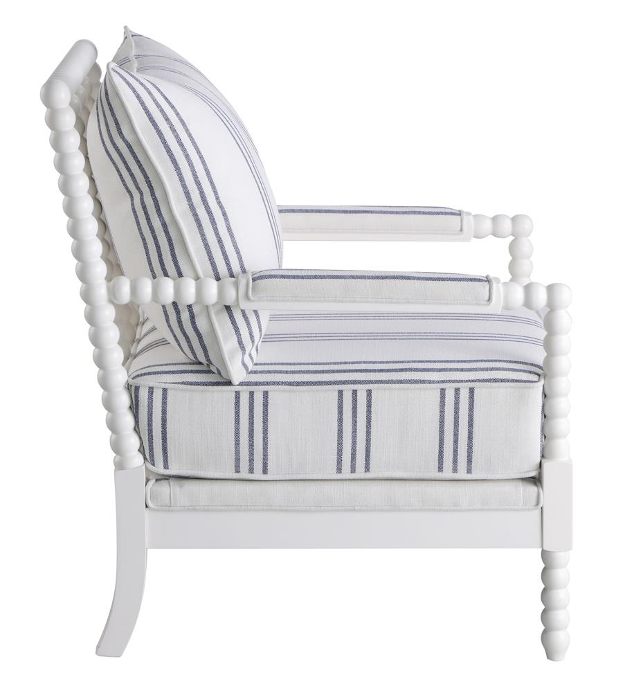 Blanchett White/Navy Upholstered Accent Chair with Spindle Accent - 903835 - Luna Furniture - Dallas Store