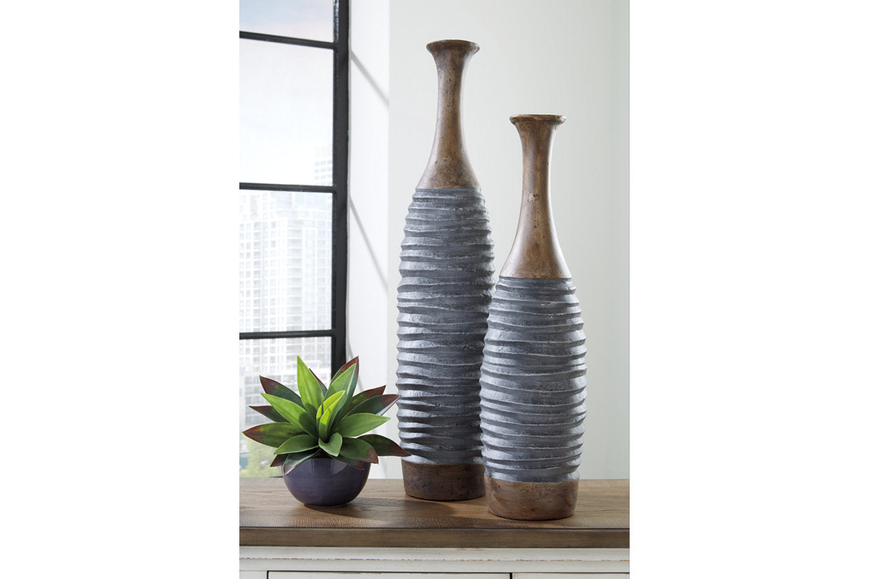 BLAYZE Antique Gray/Brown Vase, Set of 2 - A2000388 - Luna Furniture - Dallas Store