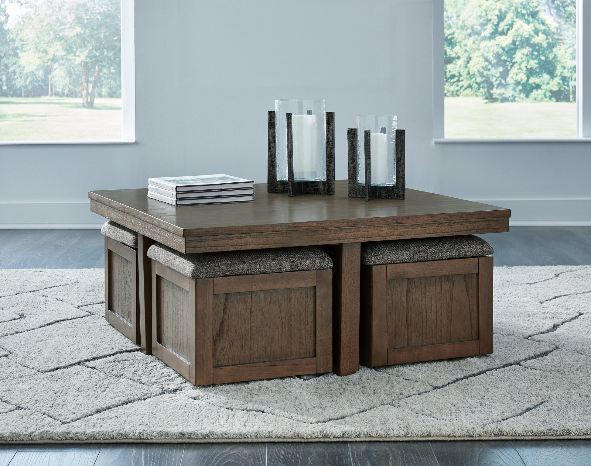Boardernest Brown Coffee Table with 4 Stools - T738-20 - Luna Furniture - Dallas Store