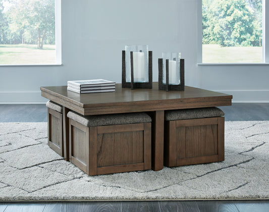 Boardernest Brown Coffee Table with 4 Stools - T738-20 - Luna Furniture - Dallas Store