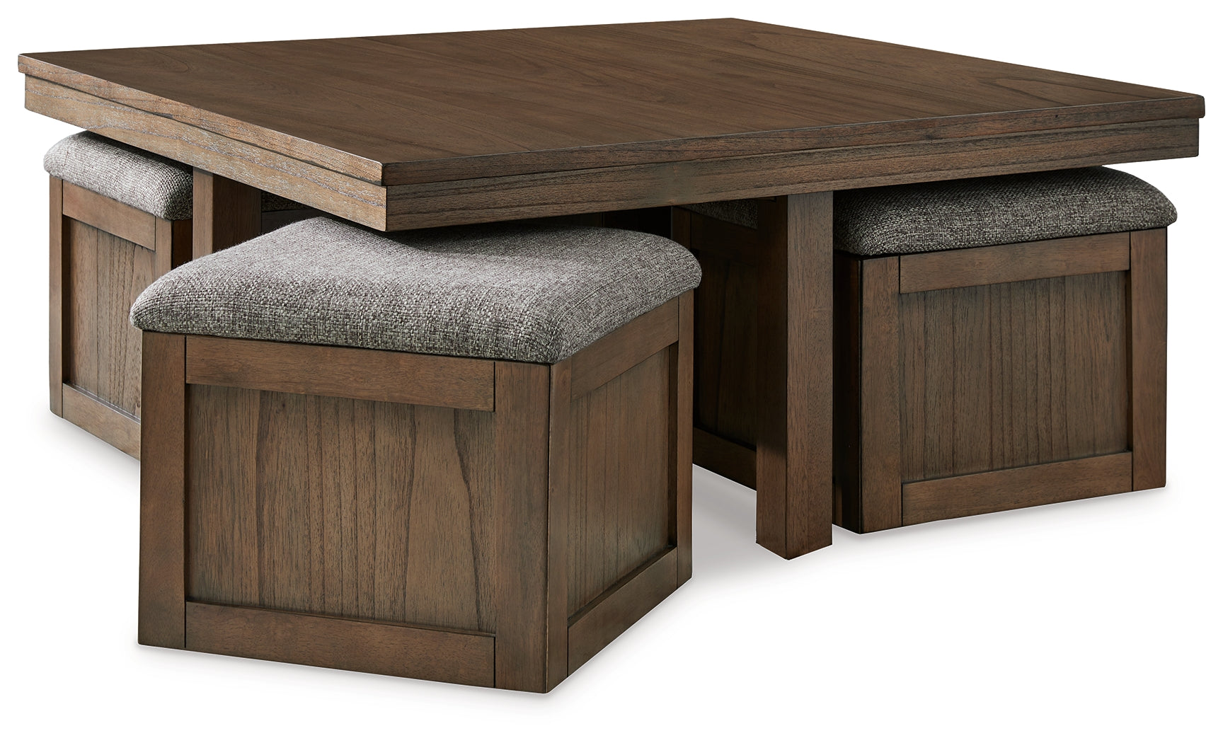 Boardernest Brown Coffee Table with 4 Stools - T738-20 - Luna Furniture - Dallas Store