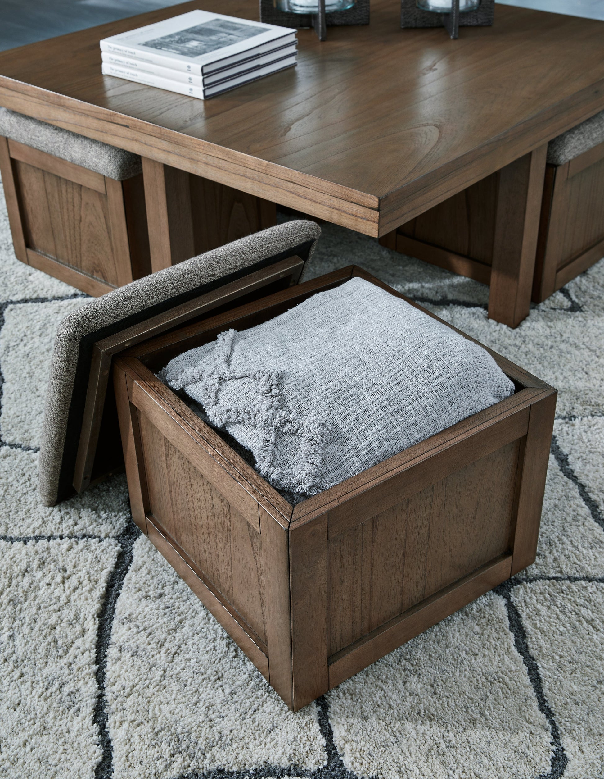 Boardernest Brown Coffee Table with 4 Stools - T738-20 - Luna Furniture - Dallas Store