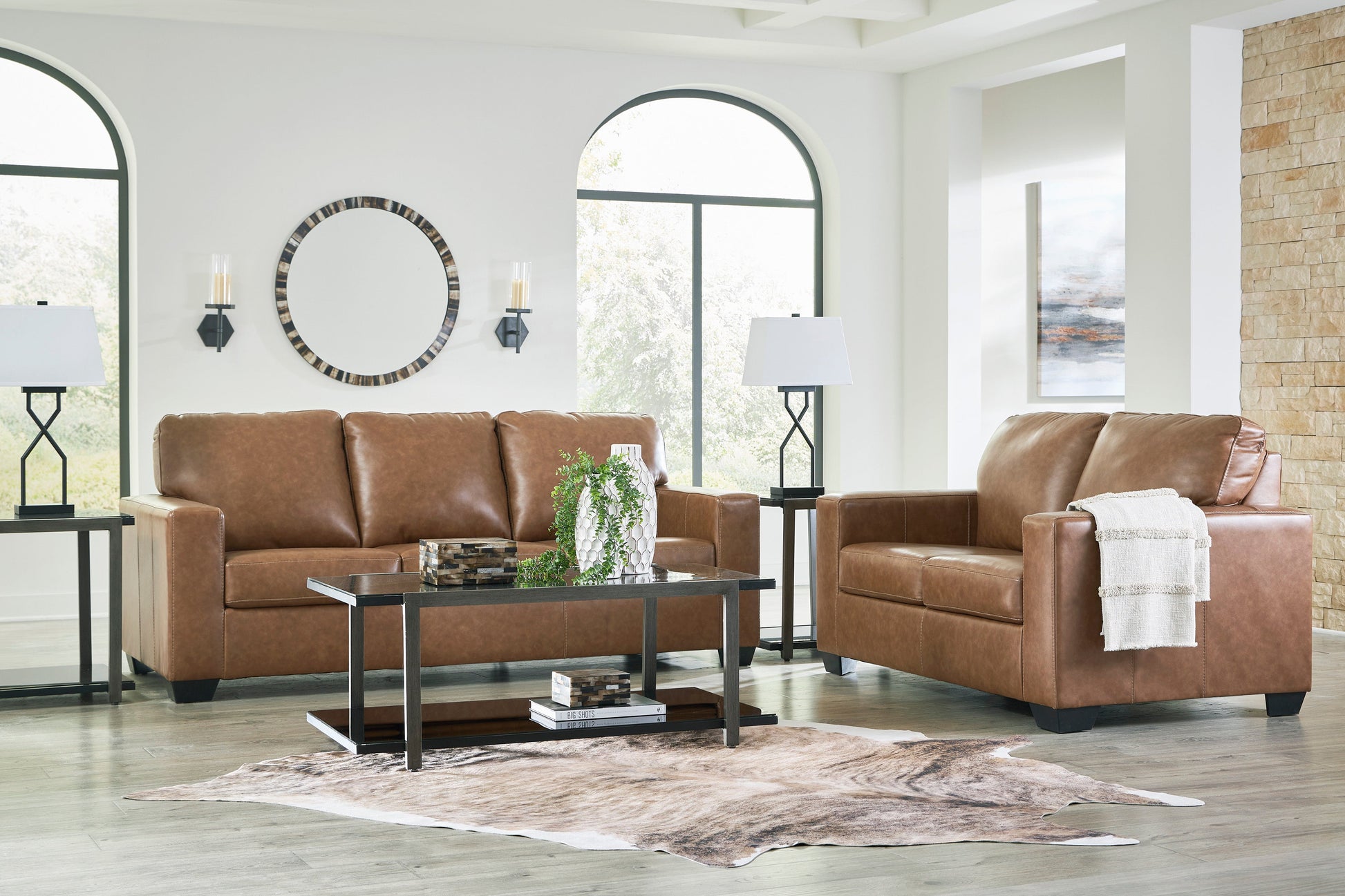 Bolsena Caramel Leather Living Room Set - SET | 5560338 | 5560335 - Luna Furniture - Dallas Store