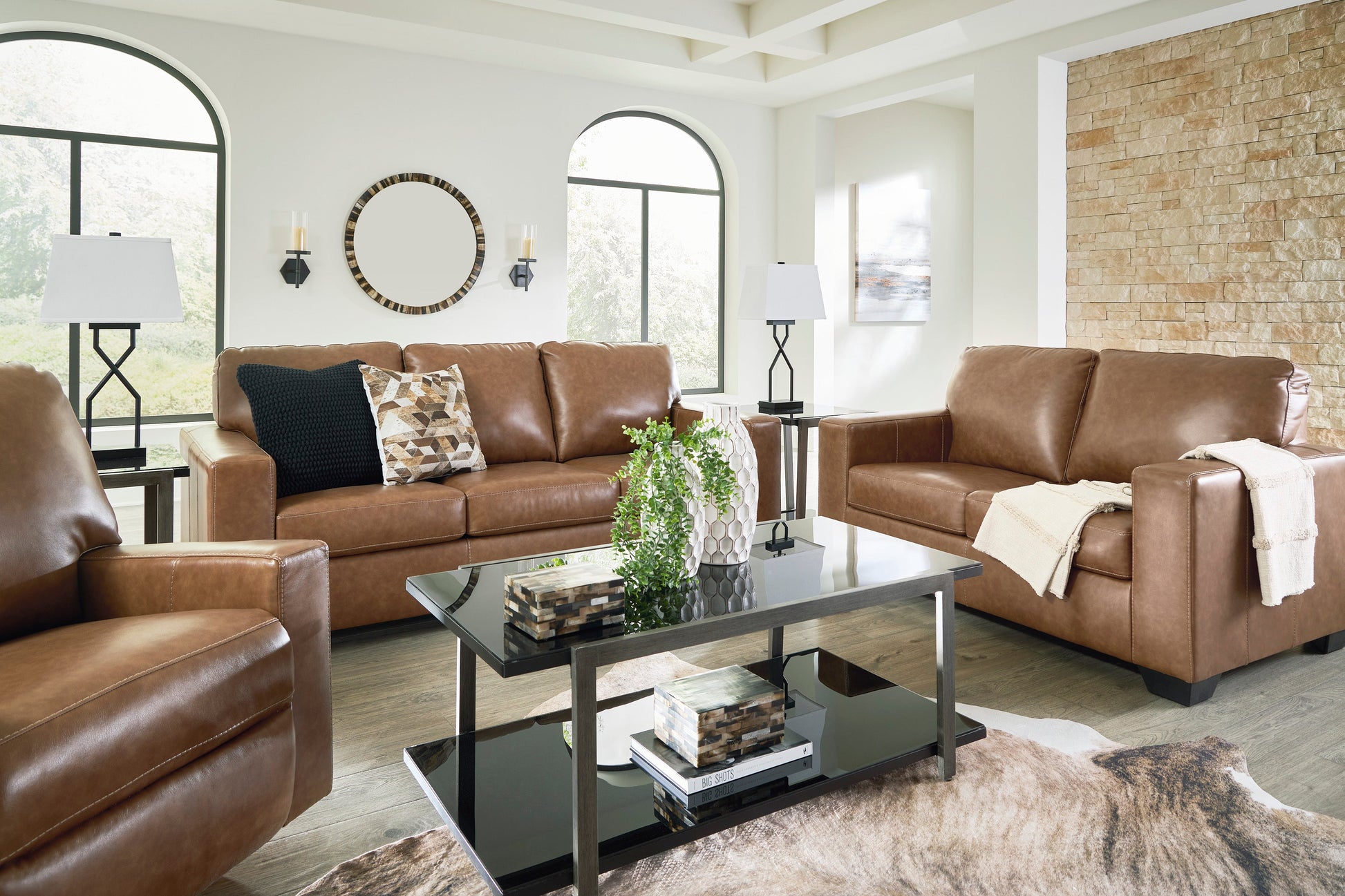 Bolsena Caramel Leather Living Room Set - SET | 5560338 | 5560335 - Luna Furniture - Dallas Store