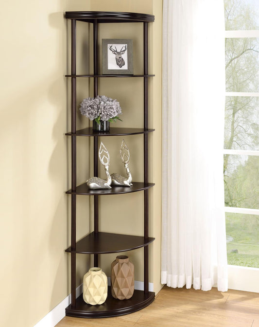 Bonwick Cappuccino 5-Shelf Corner Bookshelf - 800279 - Luna Furniture - Dallas Store