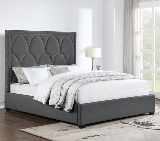 Bowfield Upholstered Bed with Nailhead Trim Charcoal - 315900KE - Luna Furniture - Dallas Store