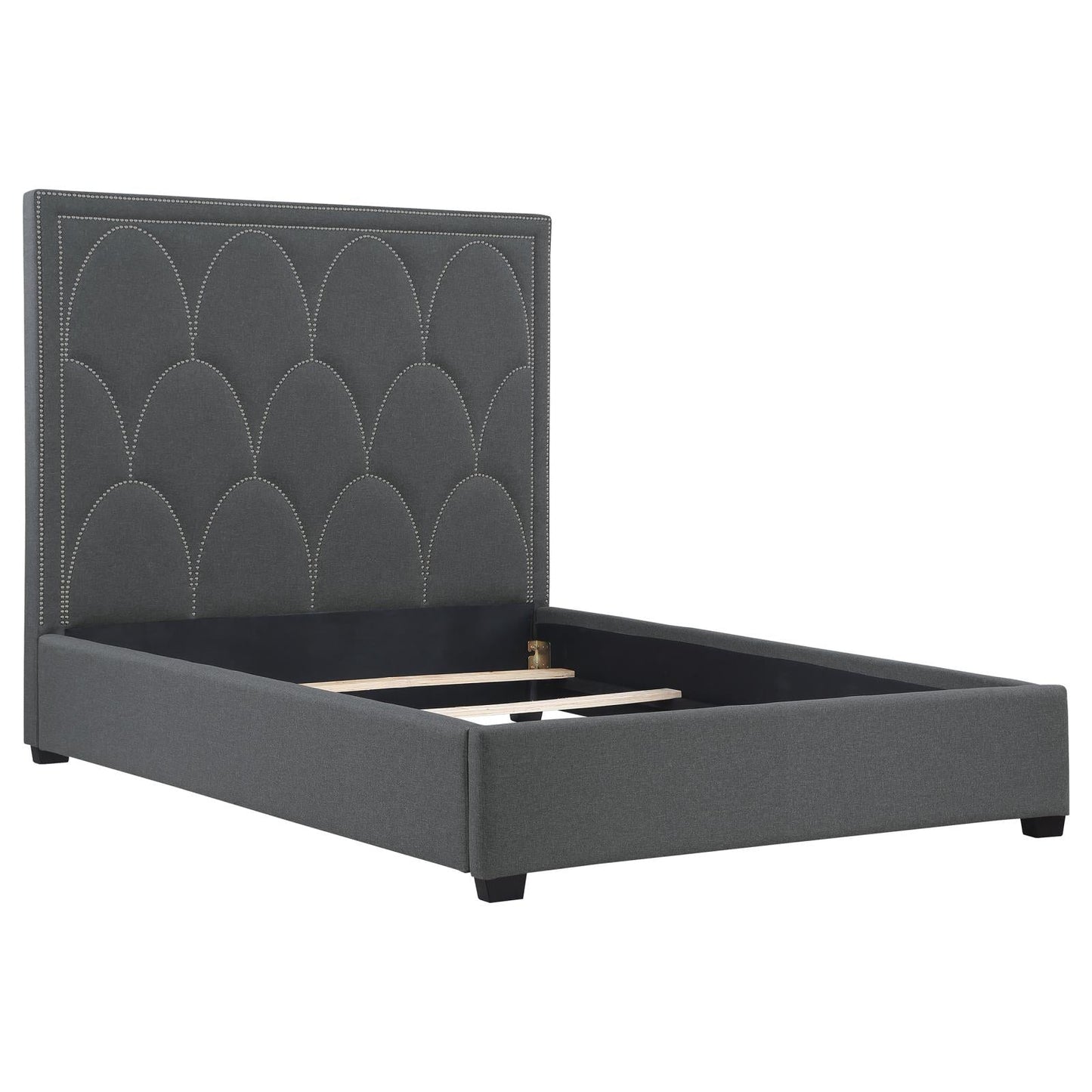 Bowfield Upholstered Bed with Nailhead Trim Charcoal - 315900Q - Luna Furniture - Dallas Store