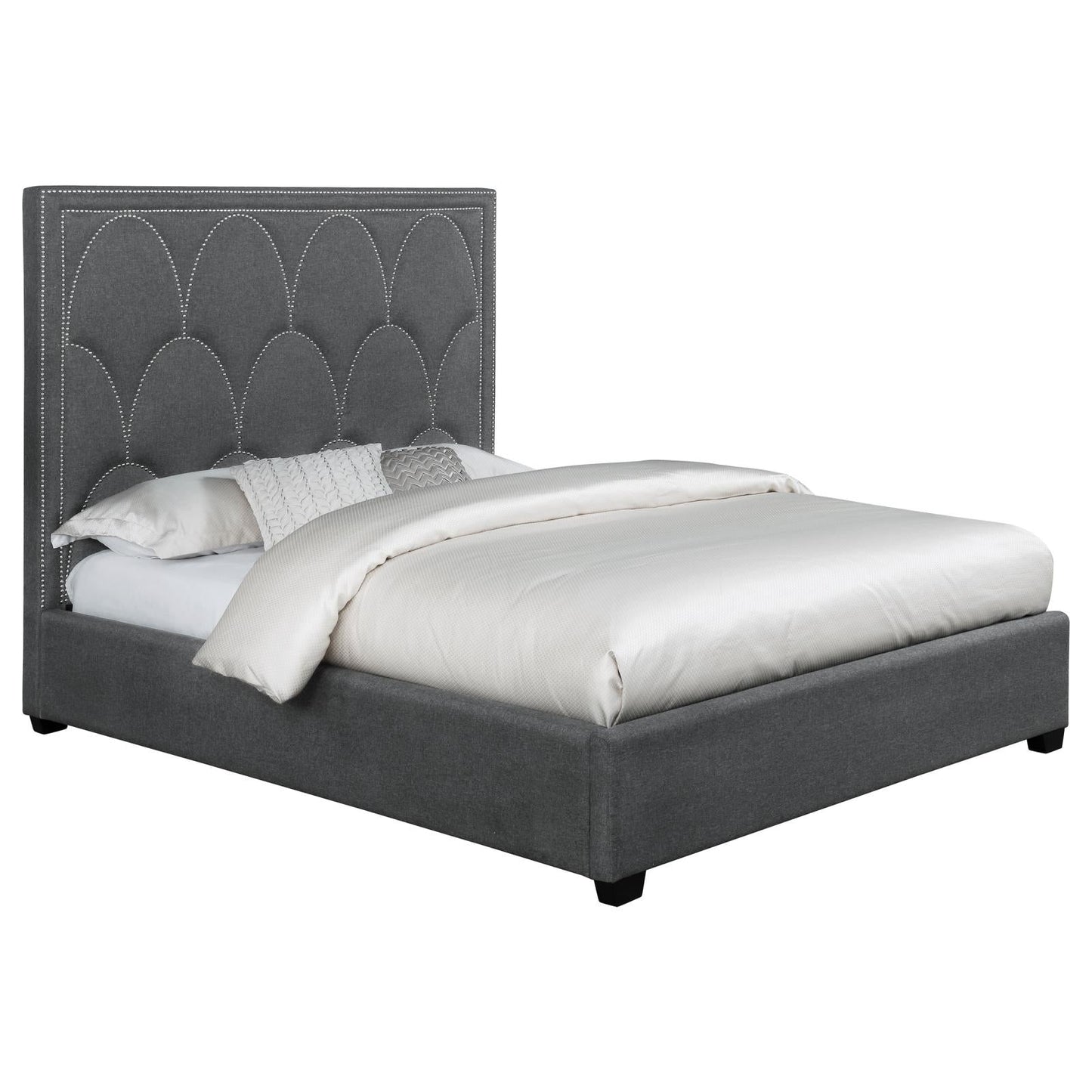Bowfield Upholstered Bed with Nailhead Trim Charcoal - 315900Q - Luna Furniture - Dallas Store