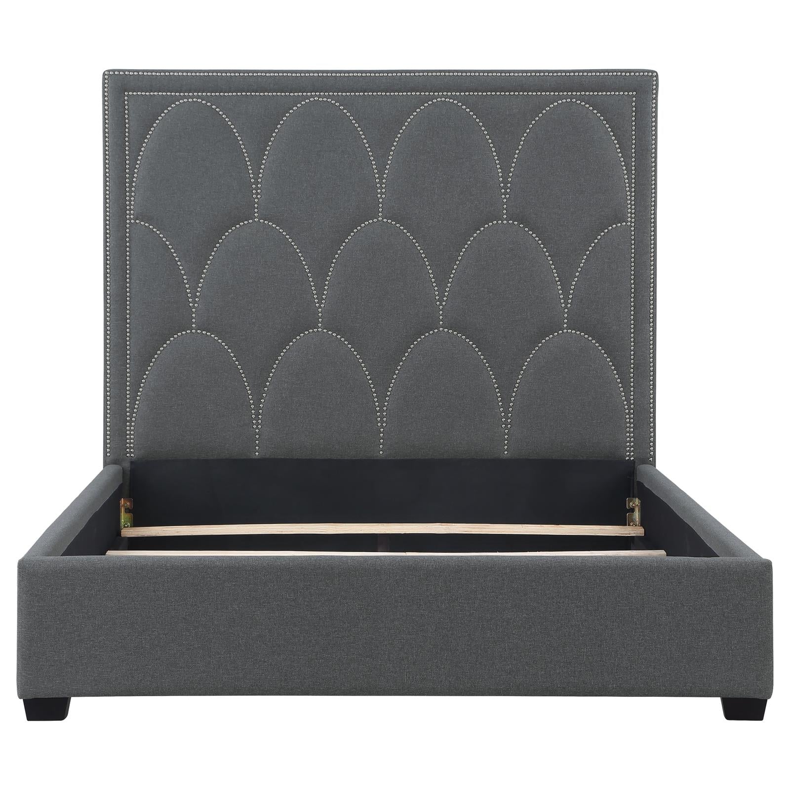 Bowfield Upholstered Bed with Nailhead Trim Charcoal - 315900Q - Luna Furniture - Dallas Store