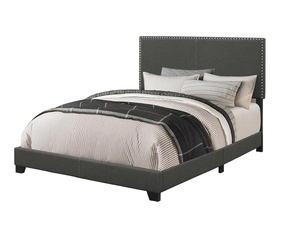 Boyd Eastern King Upholstered Bed with Nailhead Trim Charcoal - 350061KE - Luna Furniture - Dallas Store
