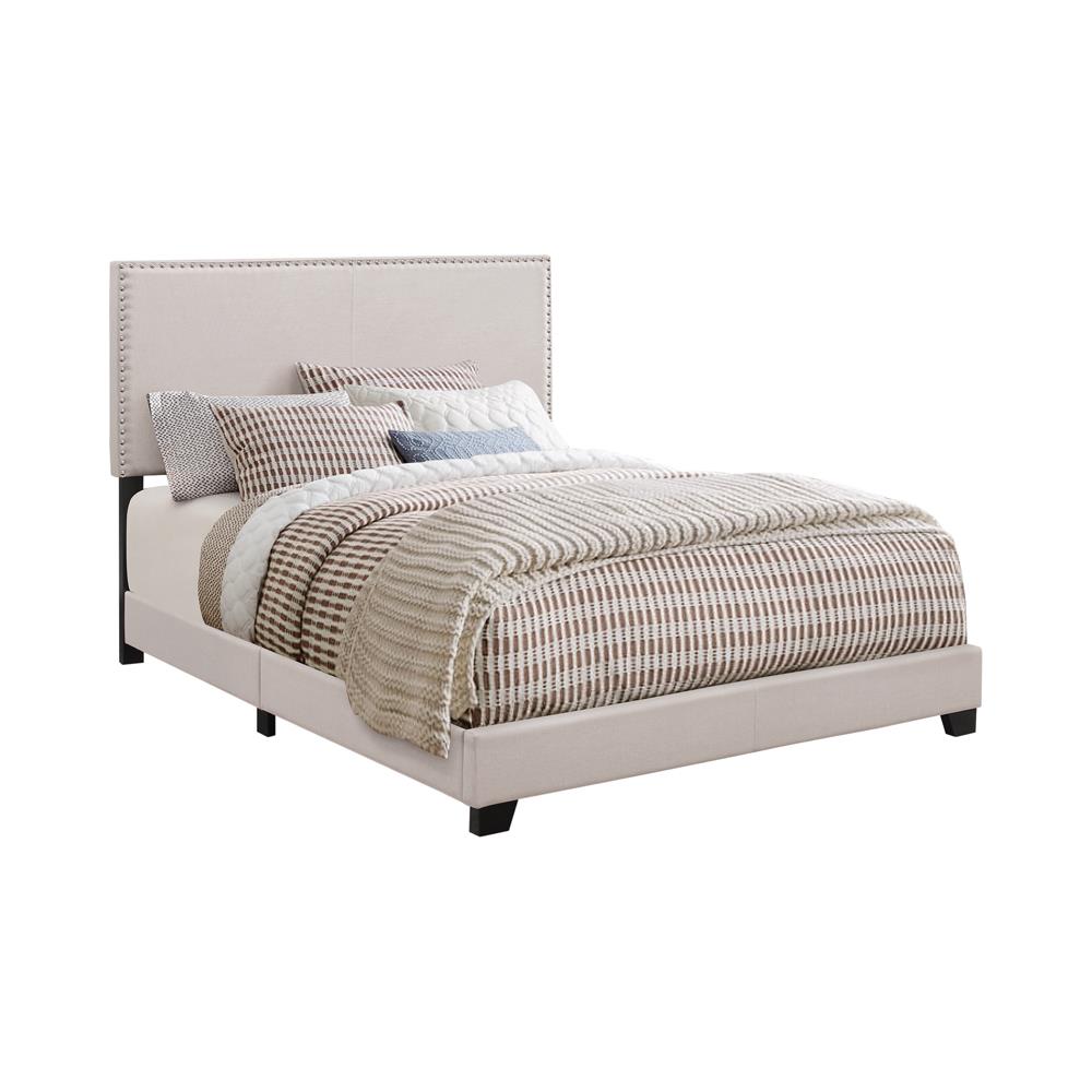 Boyd Eastern King Upholstered Bed with Nailhead Trim Ivory - 350051KE - Luna Furniture - Dallas Store