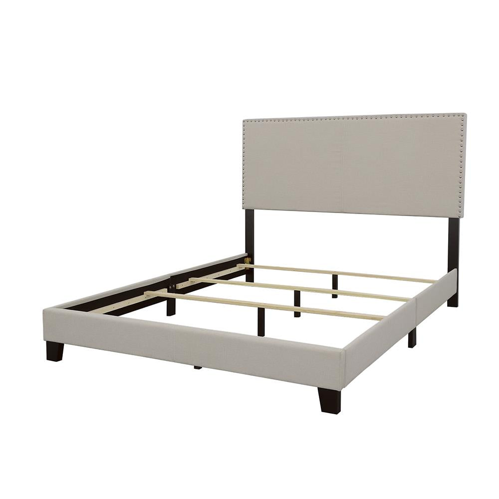 Boyd Queen Upholstered Bed with Nailhead Trim Ivory - 350051Q - Luna Furniture - Dallas Store