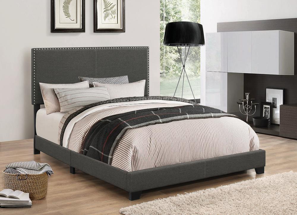Boyd Twin Upholstered Bed with Nailhead Trim Charcoal - 350061T - Luna Furniture - Dallas Store