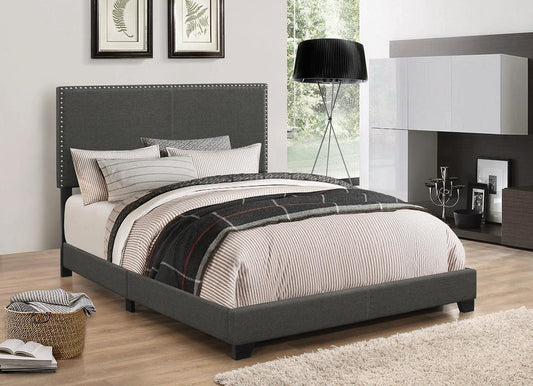 Boyd Twin Upholstered Bed with Nailhead Trim Charcoal - 350061T - Luna Furniture - Dallas Store