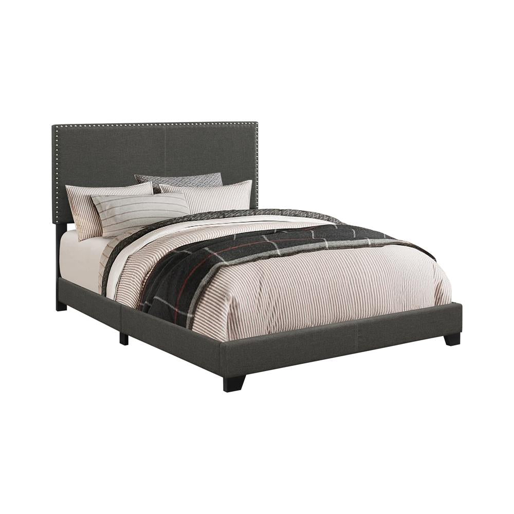 Boyd Twin Upholstered Bed with Nailhead Trim Charcoal - 350061T - Luna Furniture - Dallas Store