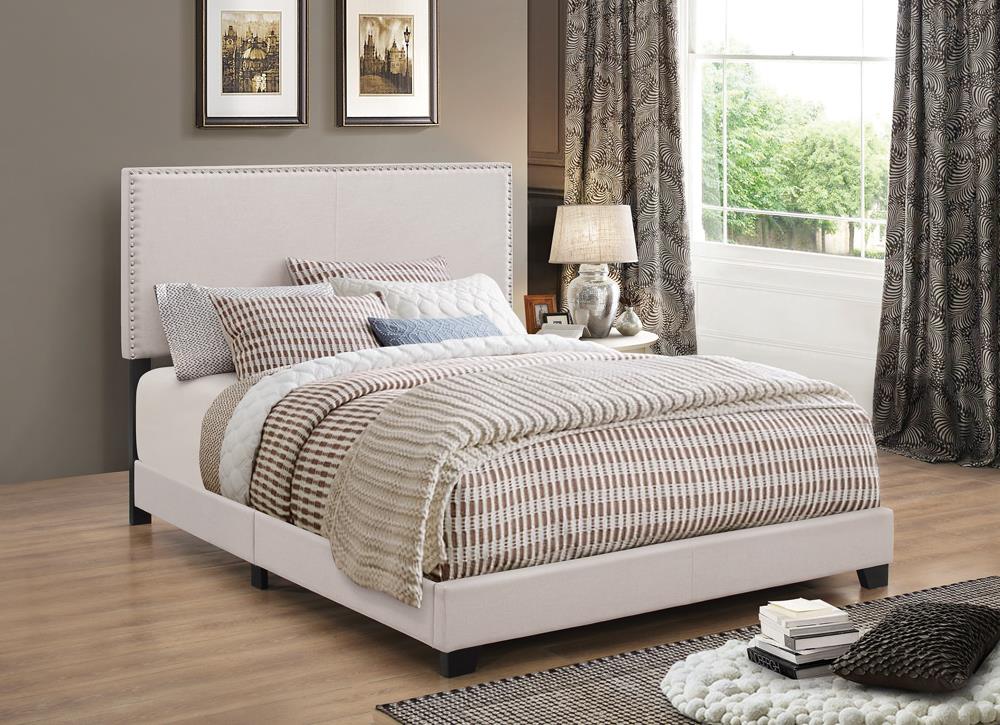 Boyd Twin Upholstered Bed with Nailhead Trim Ivory - 350051T - Luna Furniture - Dallas Store