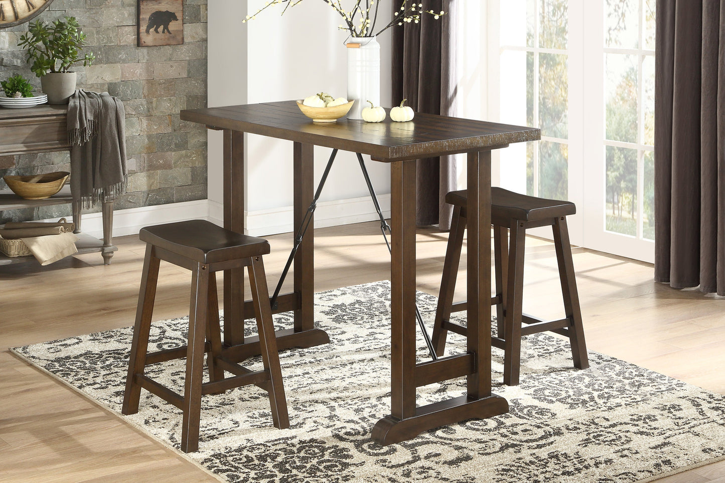 Bracknell Brown Cherry 3-Piece Counter Height Set - 5686-32 - Luna Furniture - Dallas Store