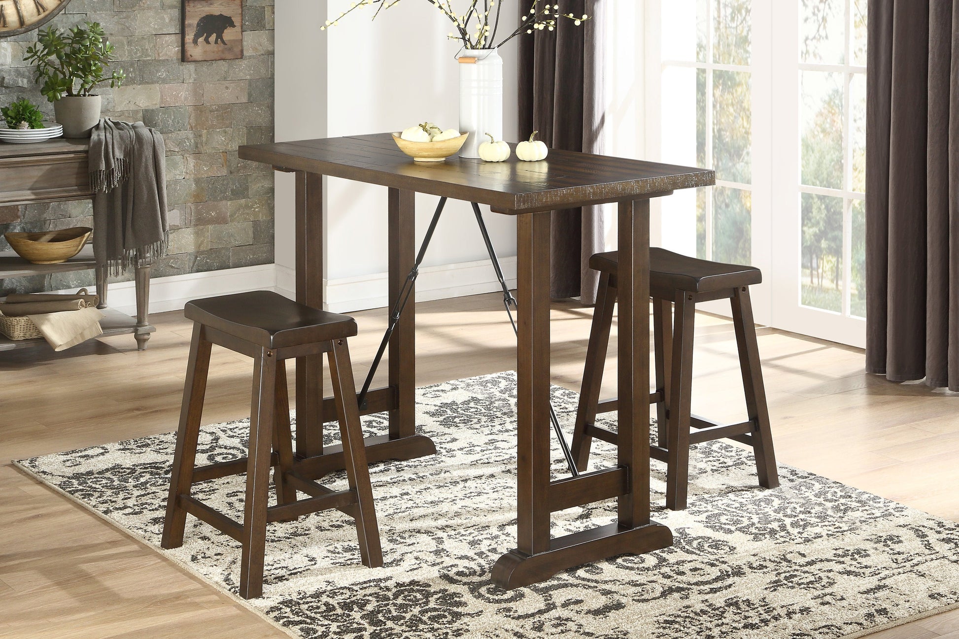 Bracknell Brown Cherry 3-Piece Counter Height Set - 5686-32 - Luna Furniture - Dallas Store