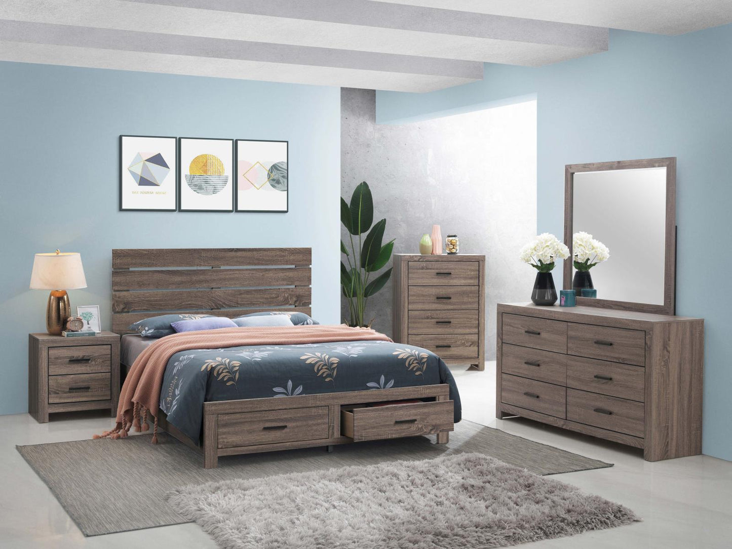 Brantford Eastern King Storage Bed Barrel Oak - 207040KE - Luna Furniture - Dallas Store