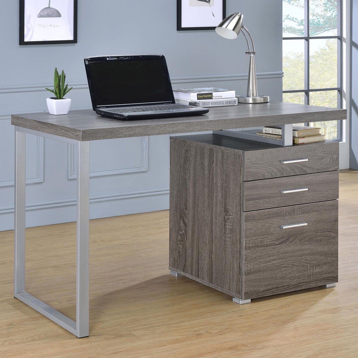 Brennan Weathered Gray 3-Drawer Office Desk - 800520 - Luna Furniture - Dallas Store