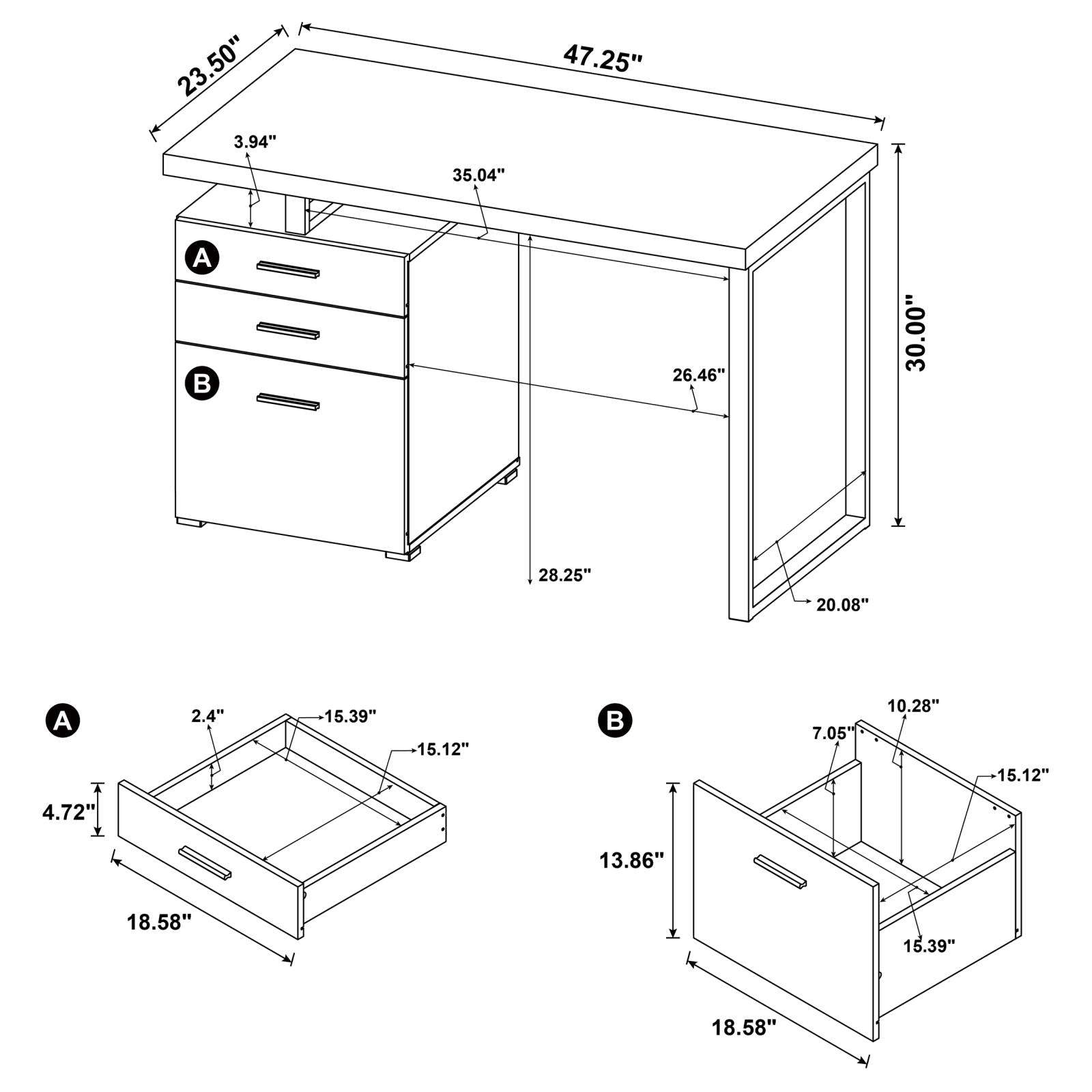 Brennan White 3-Drawer Office Desk - 800325 - Luna Furniture - Dallas Store