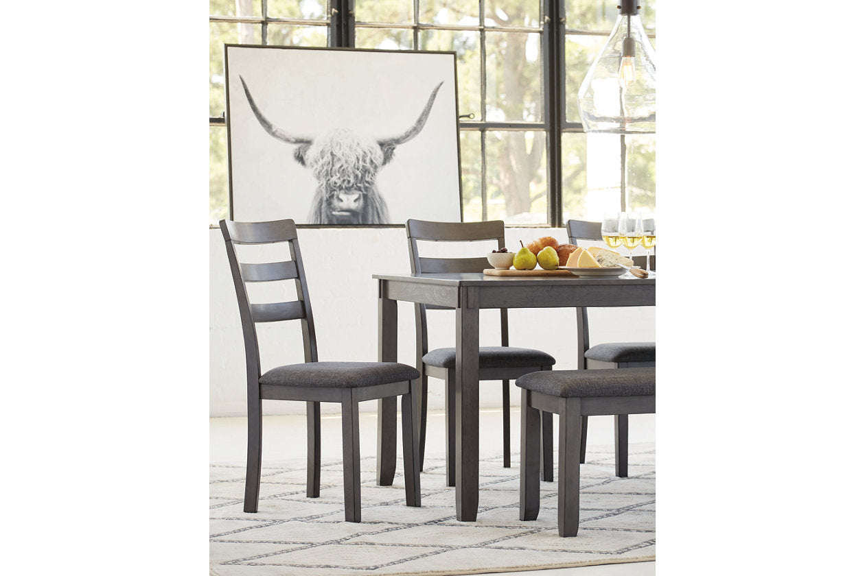 Bridson Gray Dining Table and Chairs with Bench, Set of 6 - D383-325 - Luna Furniture - Dallas Store