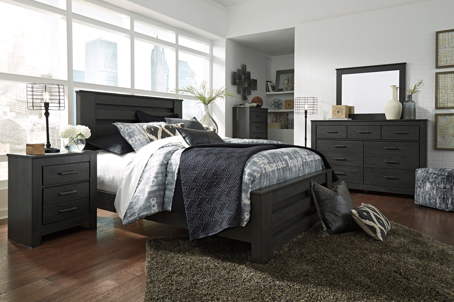 Brinxton Charcoal Panel Bedroom Set - SET | B249-66 | B249-68 | B249-99 | B249-31 | B249-36 | B249-92 | B249-46 - Luna Furniture - Dallas Store
