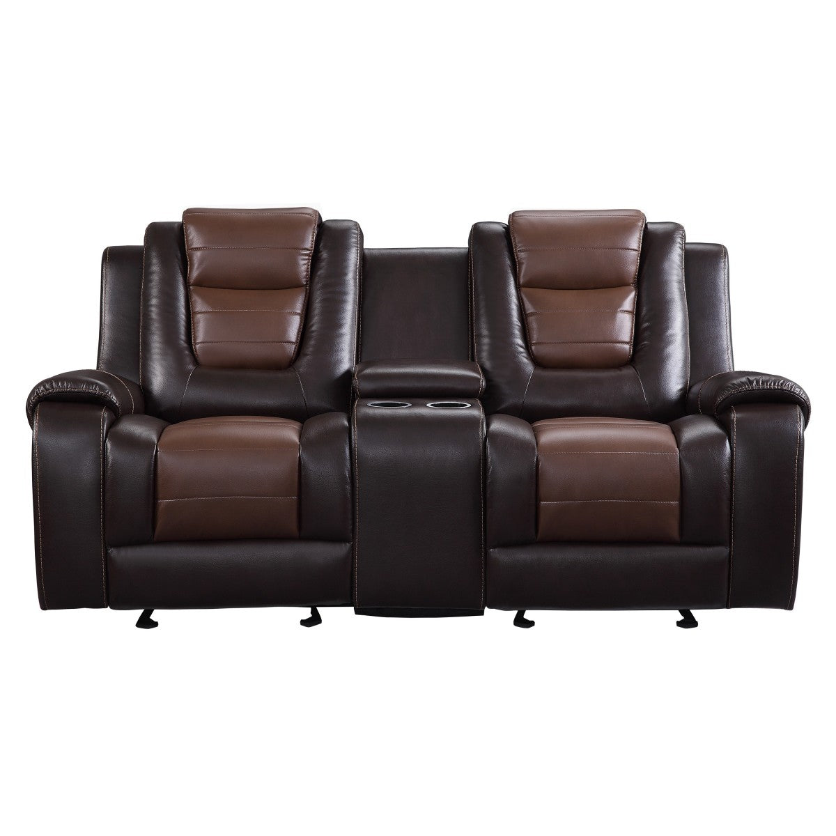 Briscoe Brown Double Glider Reclining Loveseat with Center Console - 9470BR-2 - Luna Furniture - Dallas Store