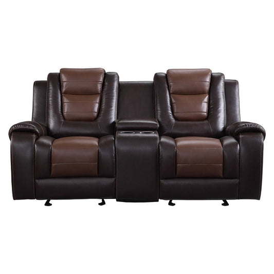 Briscoe Brown Double Glider Reclining Loveseat with Center Console - 9470BR-2 - Luna Furniture - Dallas Store