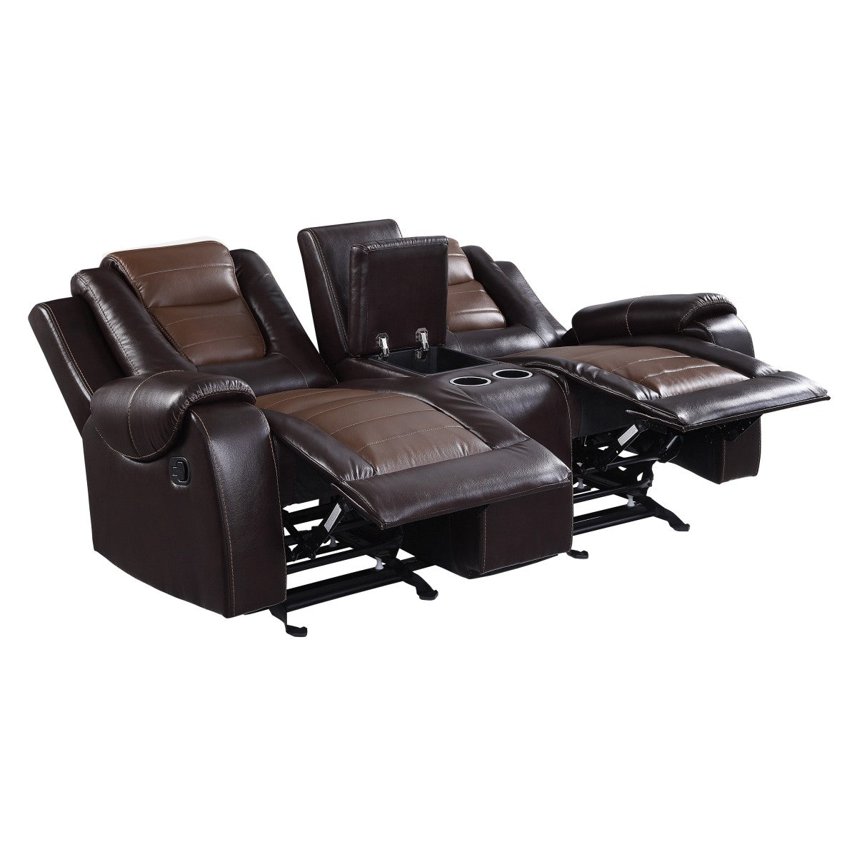 Briscoe Brown Double Glider Reclining Loveseat with Center Console - 9470BR-2 - Luna Furniture - Dallas Store