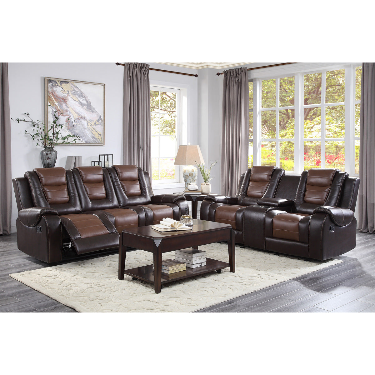 Briscoe Brown Double Reclining Living Room Set - SET | 9470BR-1 | 9470BR-2 | 9470BR-3 - Luna Furniture - Dallas Store