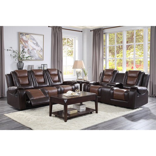 Briscoe Brown Double Reclining Living Room Set - SET | 9470BR-1 | 9470BR-2 | 9470BR-3 - Luna Furniture - Dallas Store