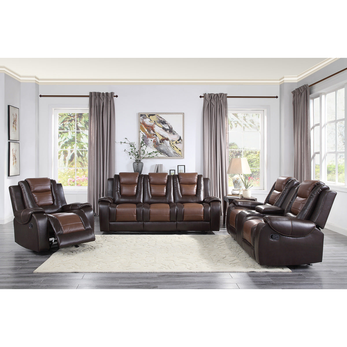 Briscoe Brown Double Reclining Living Room Set - SET | 9470BR-1 | 9470BR-2 | 9470BR-3 - Luna Furniture - Dallas Store