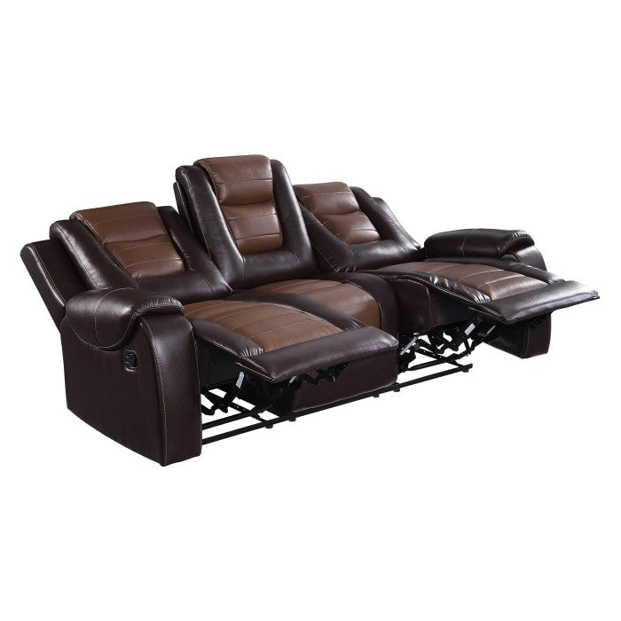 Briscoe Brown Double Reclining Sofa with Drop-Down Cup Holders - 9470BR-3 - Luna Furniture - Dallas Store