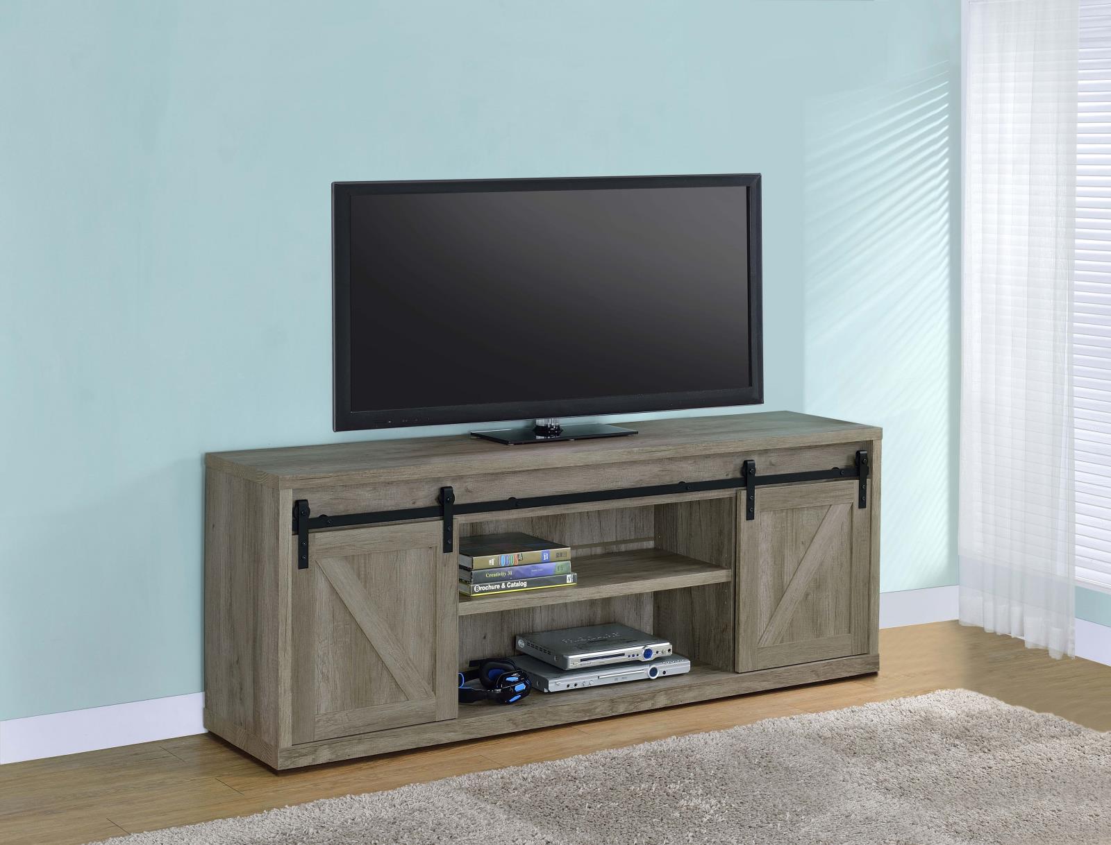 Brockton 71-inch 3-Shelf Sliding Doors TV Console Gray Driftwood - 723263 - Luna Furniture - Dallas Store