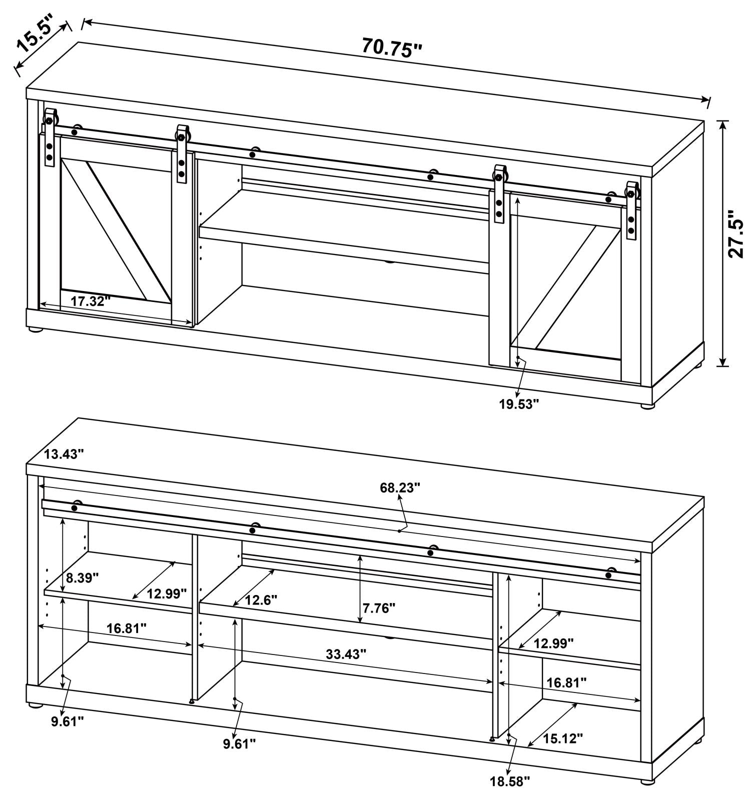 Brockton 71-inch 3-Shelf Sliding Doors TV Console Gray Driftwood - 723263 - Luna Furniture - Dallas Store