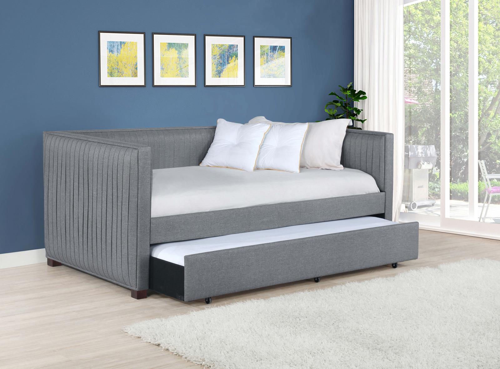 Brodie Gray Upholstered Twin Daybed with Trundle - 300554 - Luna Furniture - Dallas Store