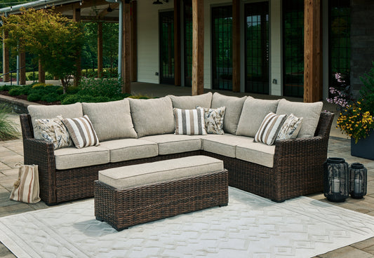 Brook Ranch Brown Outdoor Sofa Sectional/Bench with Cushion, Set of 3 - P465-822 - Luna Furniture - Dallas Store