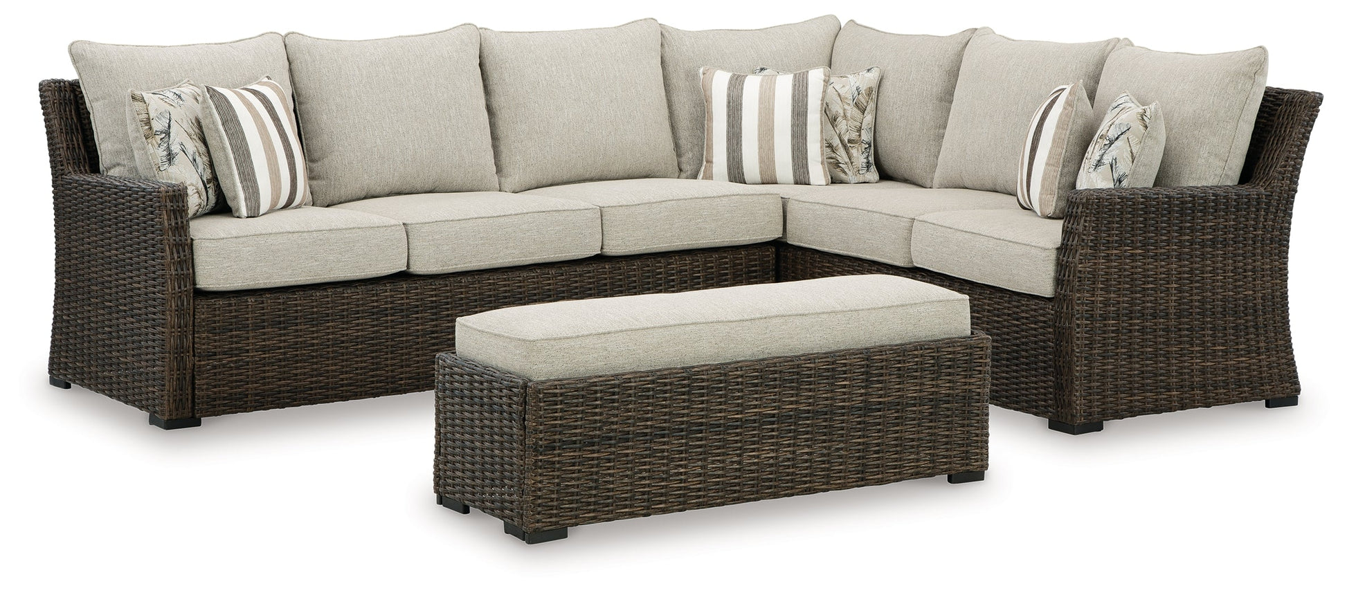 Brook Ranch Brown Outdoor Sofa Sectional/Bench with Cushion, Set of 3 - P465-822 - Luna Furniture - Dallas Store