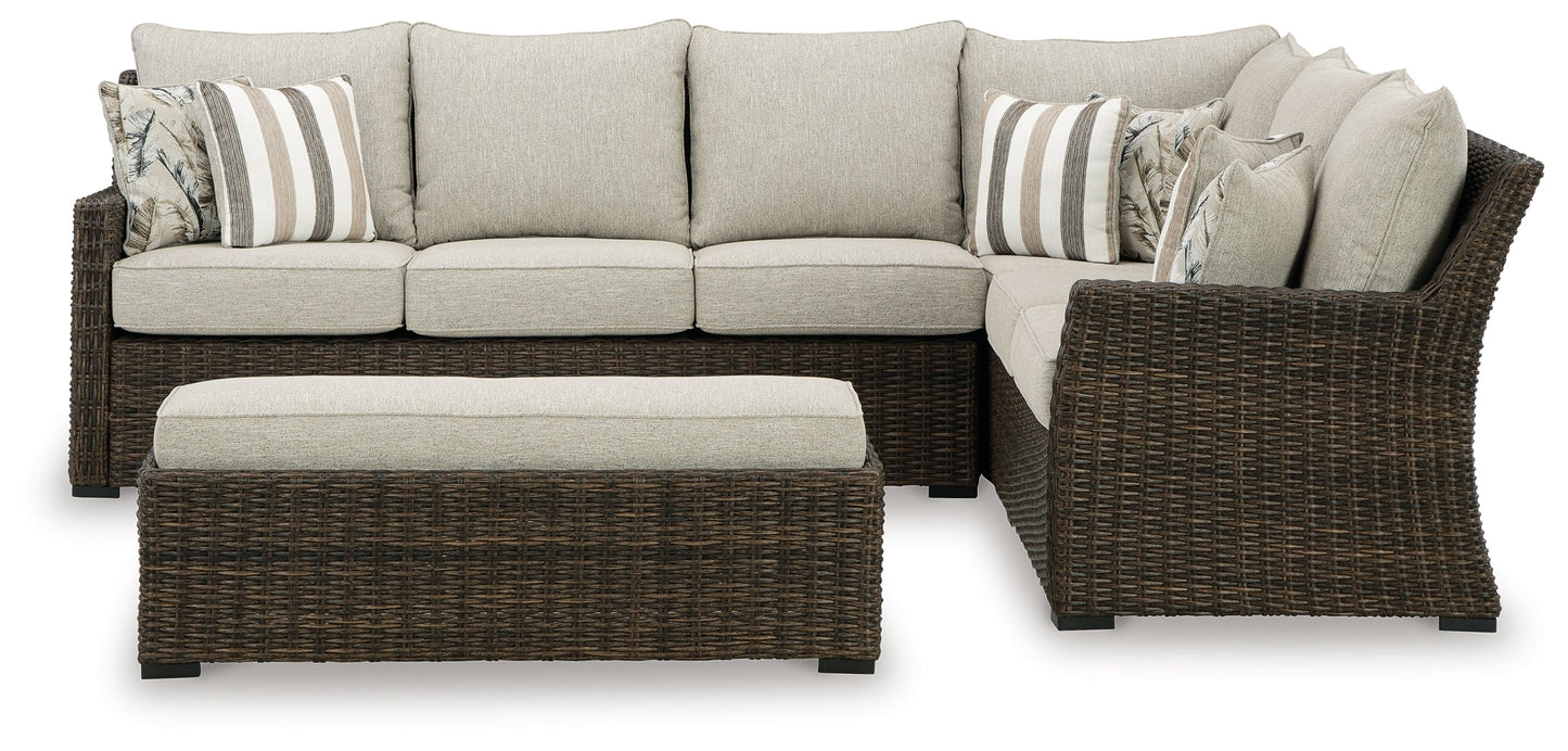 Brook Ranch Brown Outdoor Sofa Sectional/Bench with Cushion, Set of 3 - P465-822 - Luna Furniture - Dallas Store