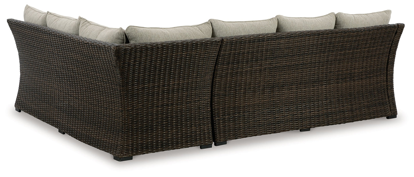 Brook Ranch Brown Outdoor Sofa Sectional/Bench with Cushion, Set of 3 - P465-822 - Luna Furniture - Dallas Store
